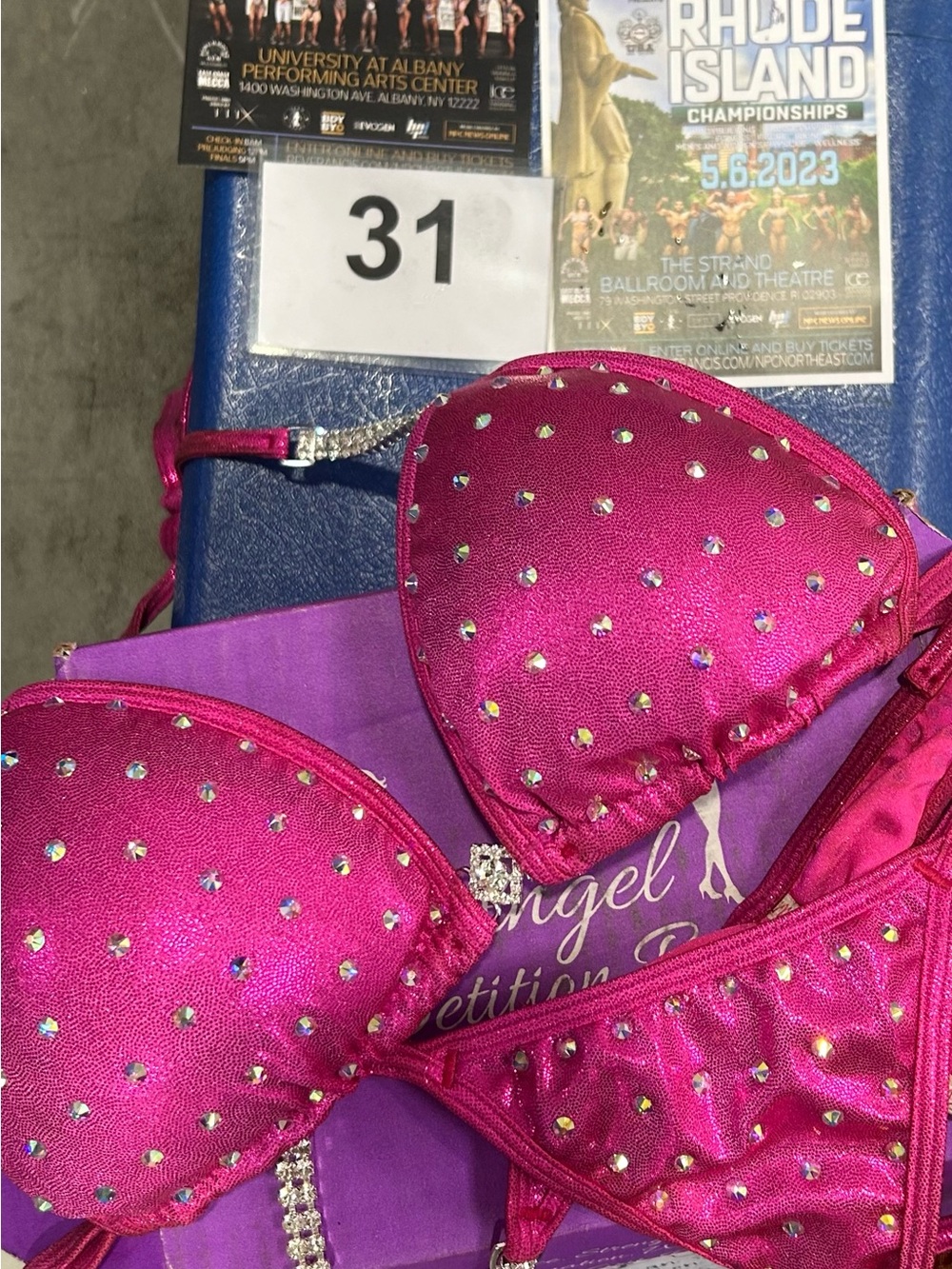 Fuchsia Rhinestone Angel Competition Bikini Set - Picture 2 of 8